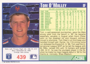 Tom O’Malley  baseball card collectible - Main Image 2