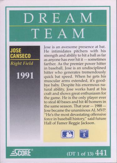 Jose Canseco  baseball card collectible - Main Image 2
