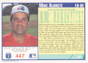 Mike Aldrete  baseball card collectible - Main Image 2