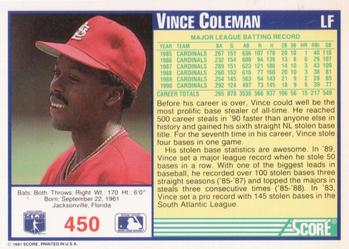 Vince Coleman  baseball card collectible - Main Image 2