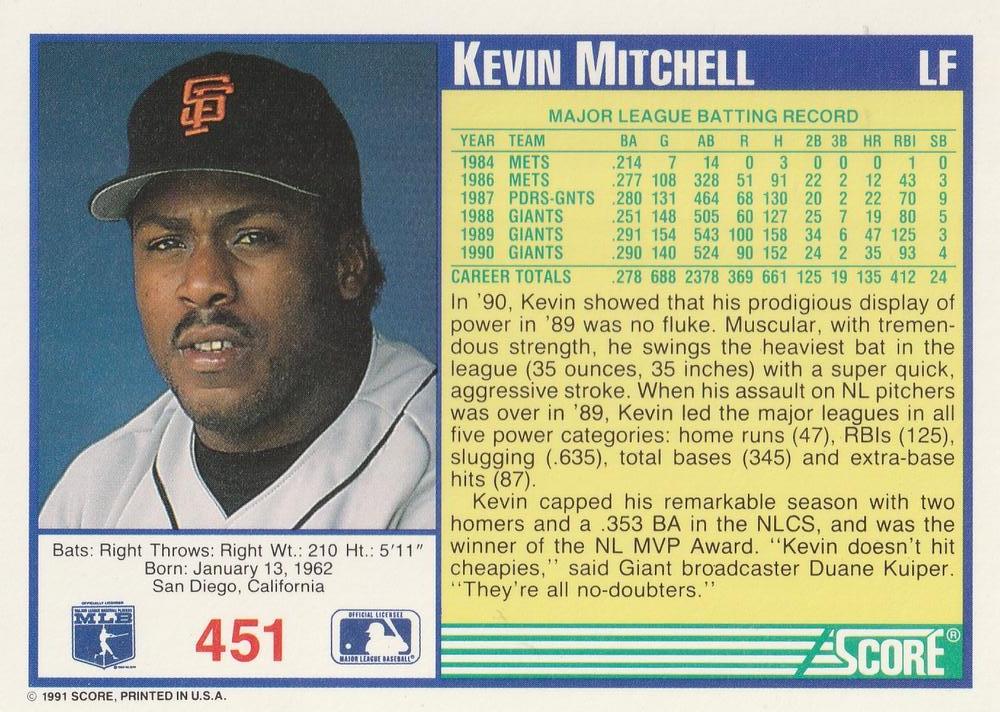 Kevin Mitchell  baseball card collectible - Main Image 2