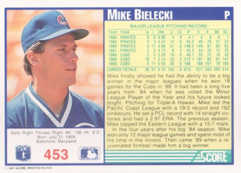 Mike Bielecki  baseball card collectible - Main Image 2