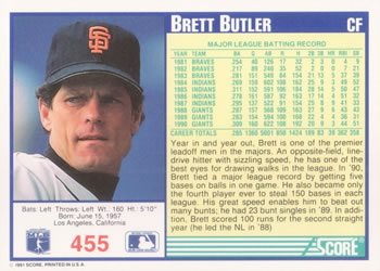 Brett Butler  baseball card collectible - Main Image 2