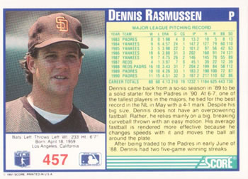 Dennis Rasmussen  baseball card collectible - Main Image 2