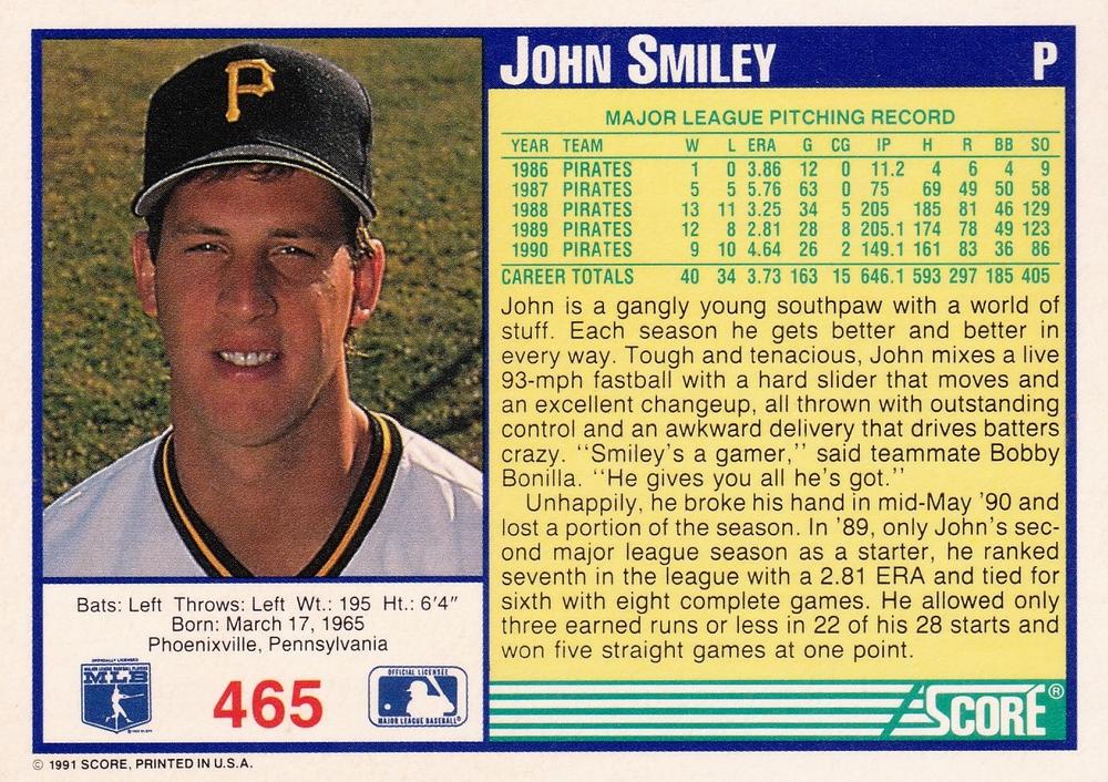 John Smiley  baseball card collectible - Main Image 2