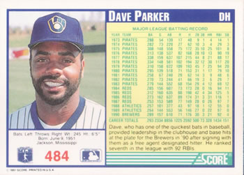 Dave Parker  baseball card collectible - Main Image 2