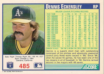 Dennis Eckersley  baseball card collectible - Main Image 2