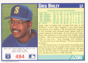 Greg Briley  baseball card collectible - Main Image 2