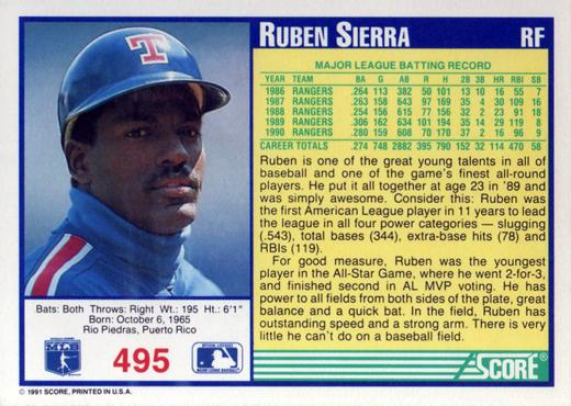 Ruben Sierra  baseball card collectible - Main Image 2