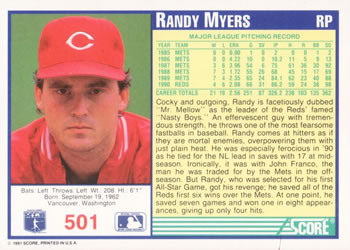 Randy Myers  baseball card collectible - Main Image 2