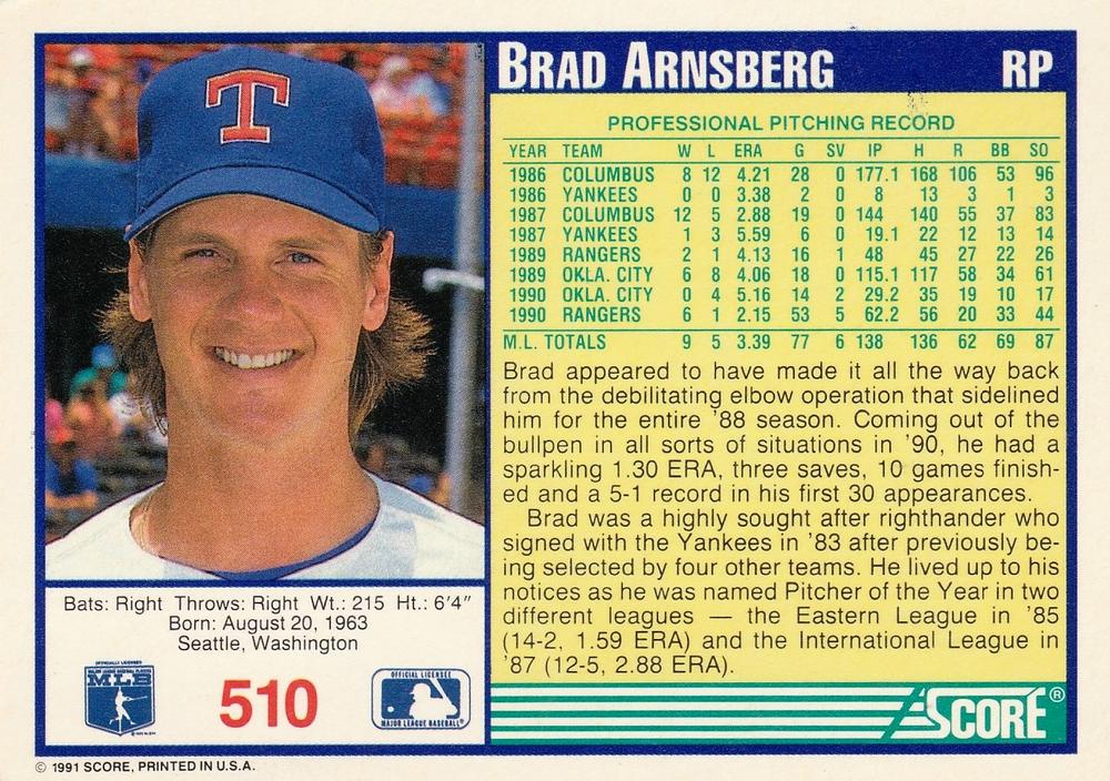 Brad Arnsberg  baseball card collectible - Main Image 2