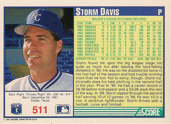 Storm Davis  baseball card collectible - Main Image 2