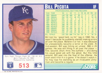 Bill Pecota  baseball card collectible - Main Image 2