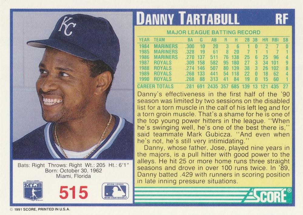 Danny Tartabull  baseball card collectible - Main Image 2