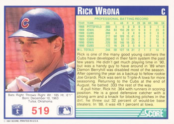 Rick Wrona  baseball card collectible - Main Image 2