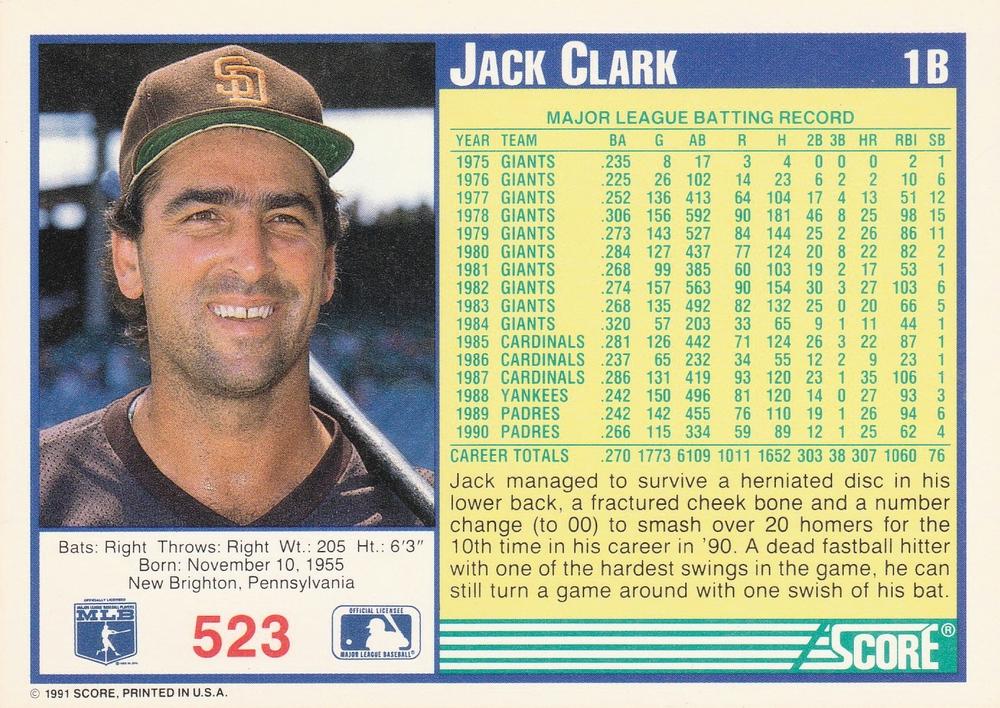 Jack Clark  baseball card collectible - Main Image 2
