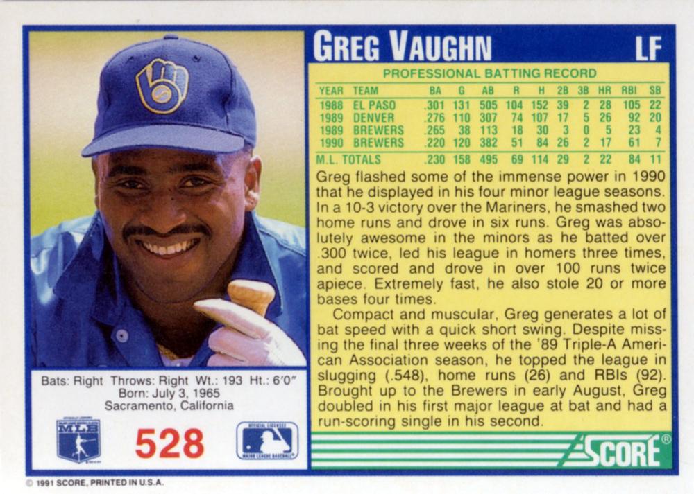 Greg Vaughn  baseball card collectible - Main Image 2