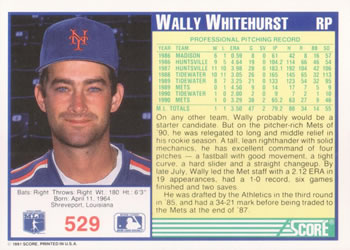 Wally Whitehurst  baseball card collectible - Main Image 2