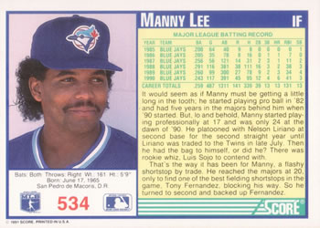Manny Lee  baseball card collectible - Main Image 2