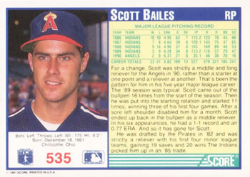 Scott Bailes  baseball card collectible - Main Image 2
