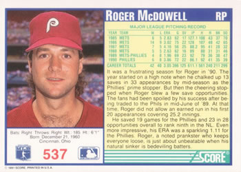 Roger McDowell  baseball card collectible - Main Image 2