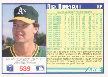 Rick Honeycutt  baseball card collectible - Main Image 2