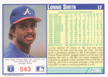 Lonnie Smith  baseball card collectible - Main Image 2