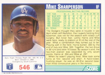 Mike Sharperson  baseball card collectible - Main Image 2
