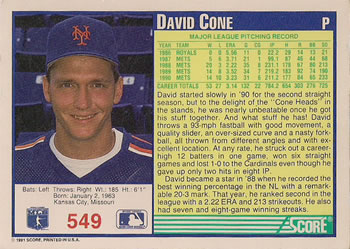 David Cone  baseball card collectible - Main Image 2