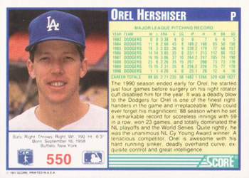 Orel Hershiser  baseball card collectible - Main Image 2