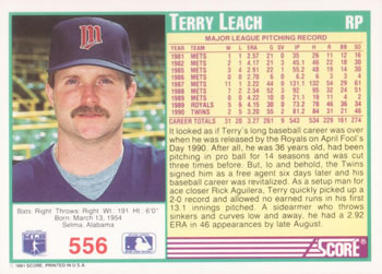 Terry Leach  baseball card collectible - Main Image 2