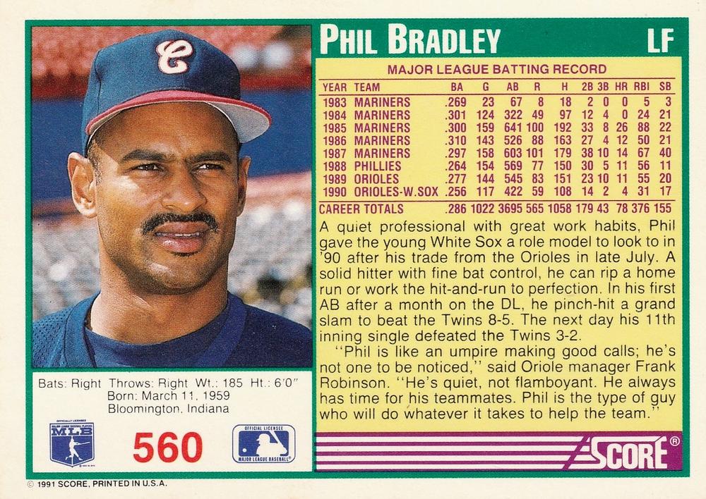 Phil Bradley  baseball card collectible - Main Image 2