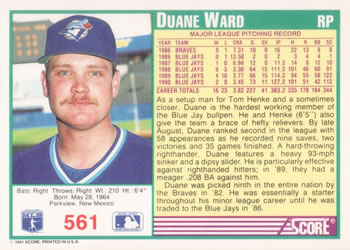 Duane Ward  baseball card collectible - Main Image 2