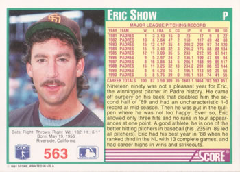 Eric Show  baseball card collectible - Main Image 2