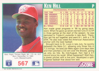 Ken Hill  baseball card collectible - Main Image 2