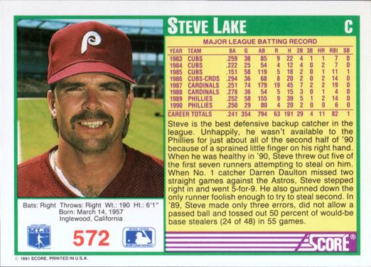 Steve Lake  baseball card collectible - Main Image 2