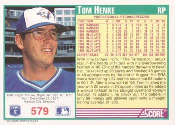 Tom Henke  baseball card collectible - Main Image 2
