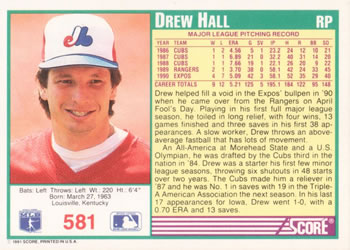 Drew Hall  baseball card collectible - Main Image 2