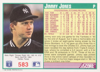 Jimmy Jones  baseball card collectible - Main Image 2