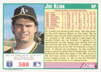Joe Klink  baseball card collectible - Main Image 2