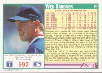 Wes Gardner  baseball card collectible - Main Image 2