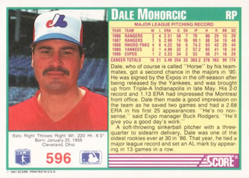 Dale Mohorcic  baseball card collectible - Main Image 2