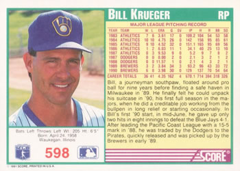 Bill Krueger  baseball card collectible - Main Image 2