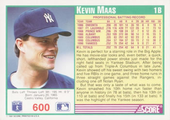 Kevin Maas  baseball card collectible - Main Image 2