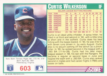Curtis Wilkerson  baseball card collectible - Main Image 2