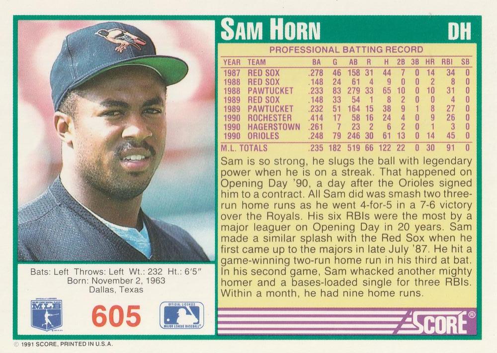 Sam Horn  baseball card collectible - Main Image 2