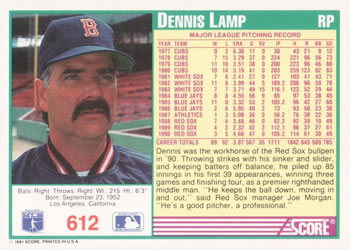 Dennis Lamp  baseball card collectible - Main Image 2
