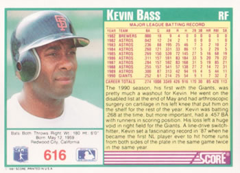Kevin Bass  baseball card collectible - Main Image 2