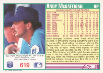 Andy McGaffigan  baseball card collectible - Main Image 2