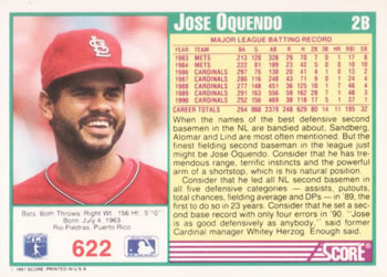 Jose Oquendo  baseball card collectible - Main Image 2